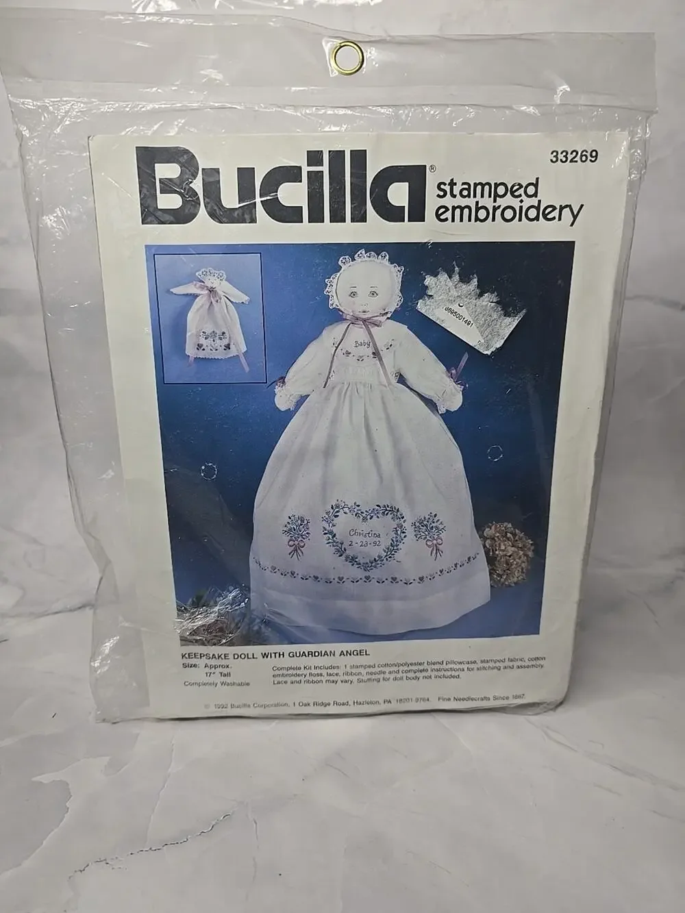 1992 Bucilla Stamped Embroidery Keepsake Doll with Guardian Angel Kit 17